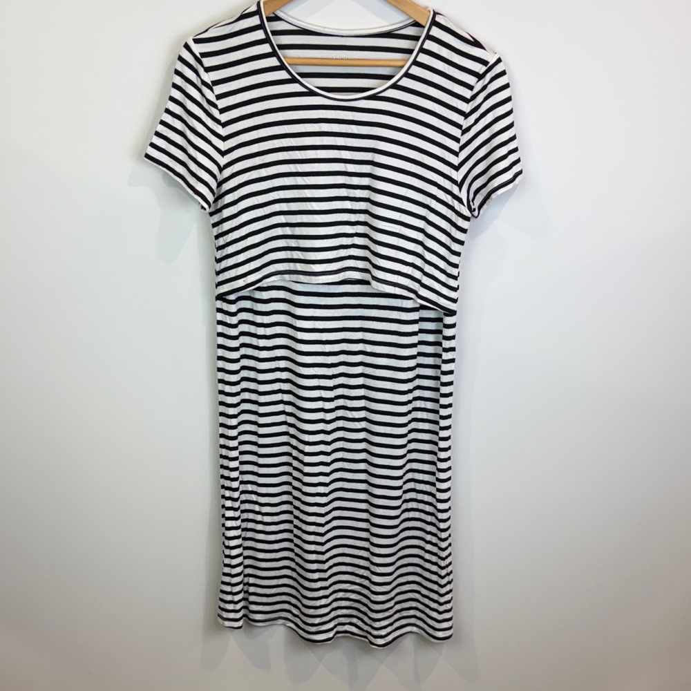Quince Black and White Striped Dress size S